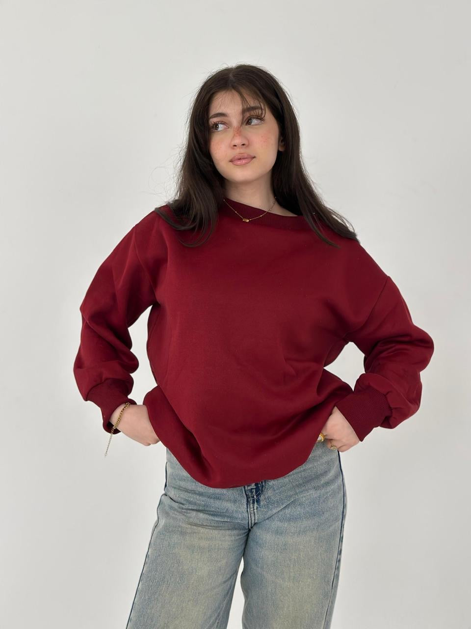 Burgundy sweatshirt off shoulder one size