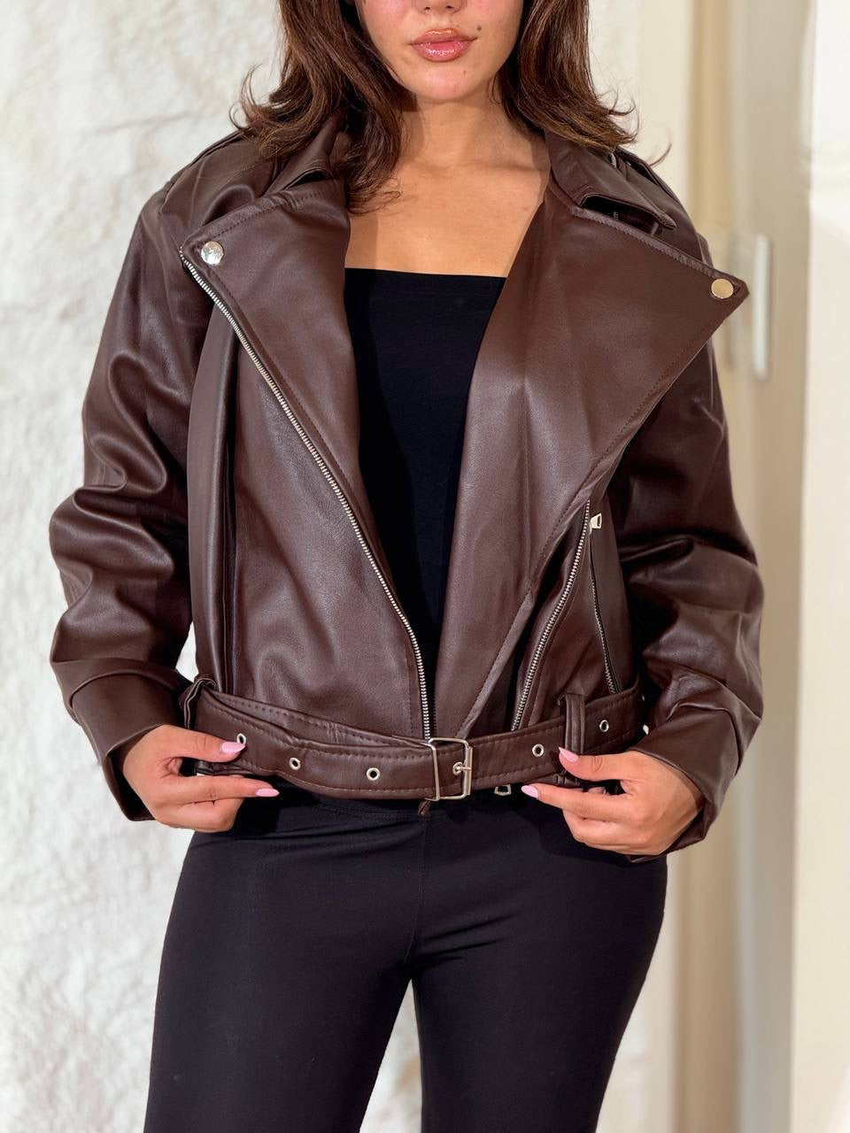 Brown leather jacket one size