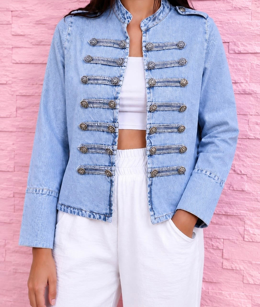 Light Blue Military Denim Jacket