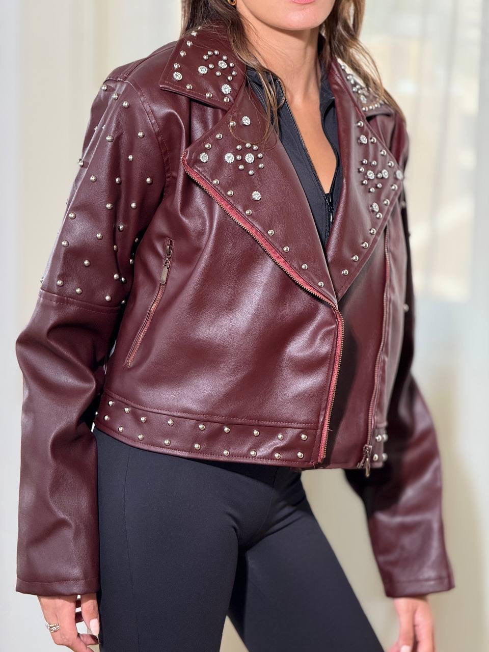 Burgundy sparkling leather jacket one size for all