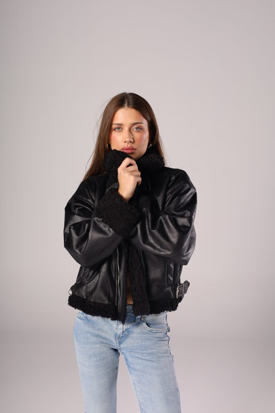 Black Sweden leather jacket one size
