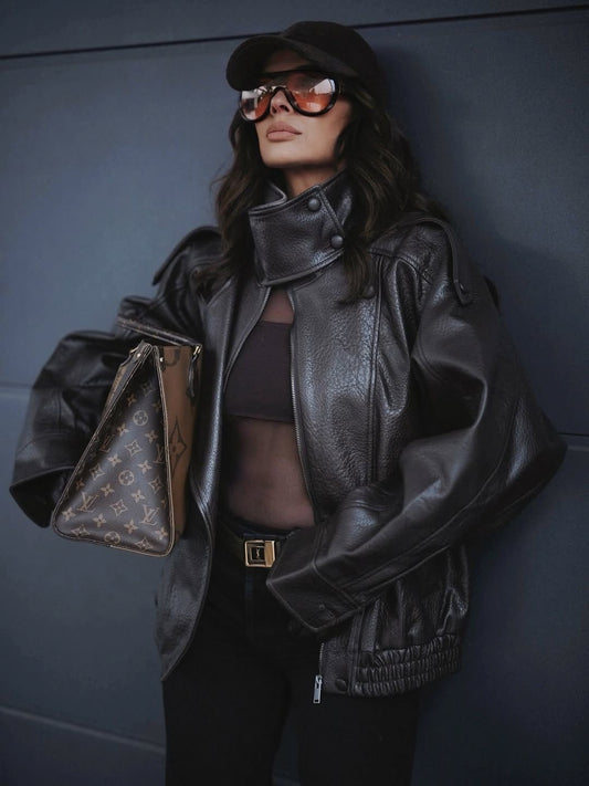 Black leather jacket one size