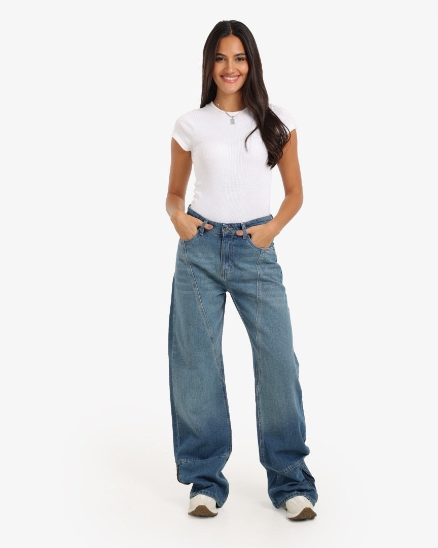 dirty Blue wide leg zipper jeans