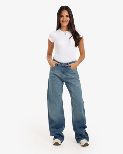 dirty Blue wide leg zipper jeans