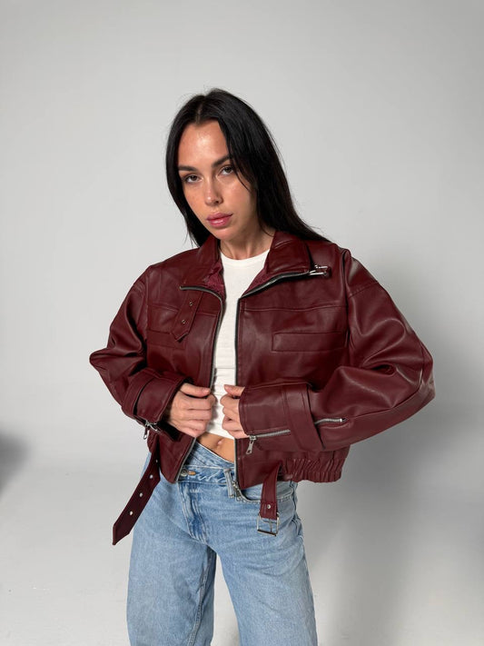 Burgundy leather jacket one size for all