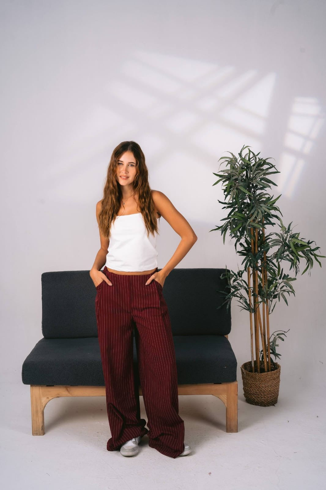 Wide leg burgundy tailored pants free size 60-75kgs