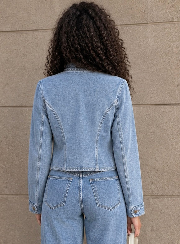 Light Blue Military Button Denim Jacket