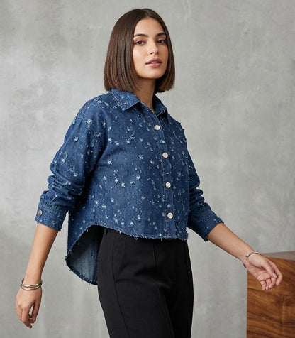 Star-Washed Cropped Denim Jacket