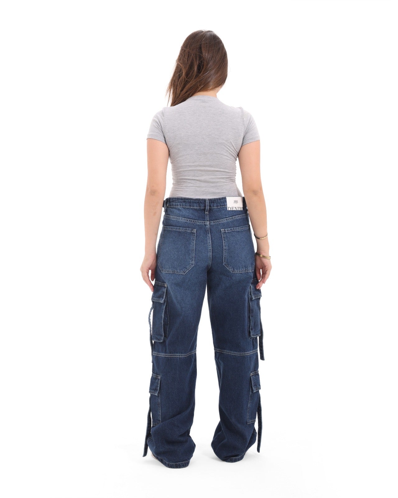 Cargo wide leg dirty blue jeans