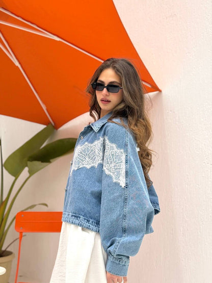 Lace Detail Denim Jacket