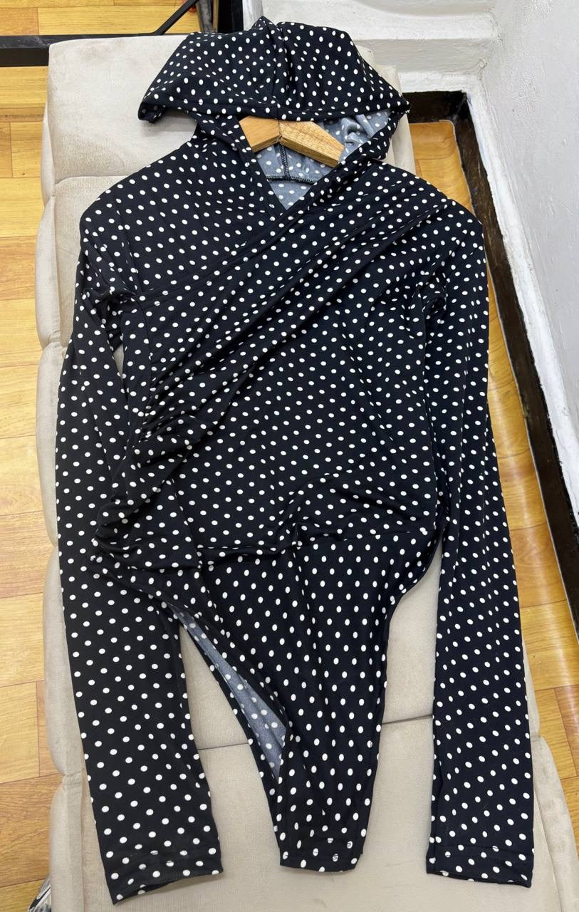 White Polka Dot Hooded Top
