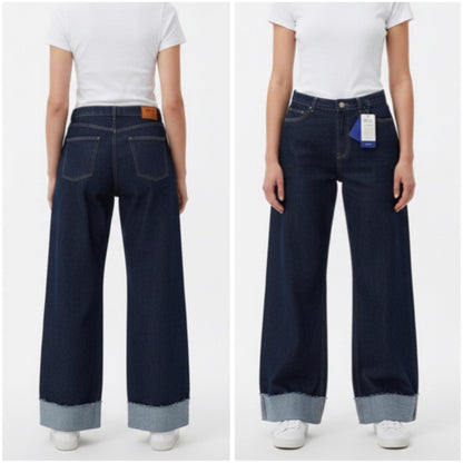 Turn up hems dark blue denim