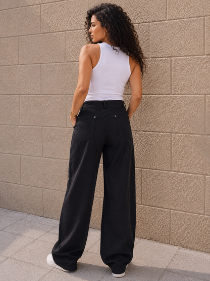 Black Wide-Leg Gabardine Jeans