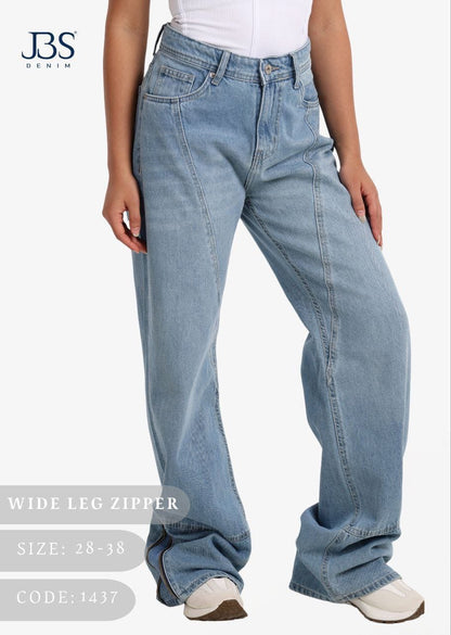 Wide leg zipper jeans