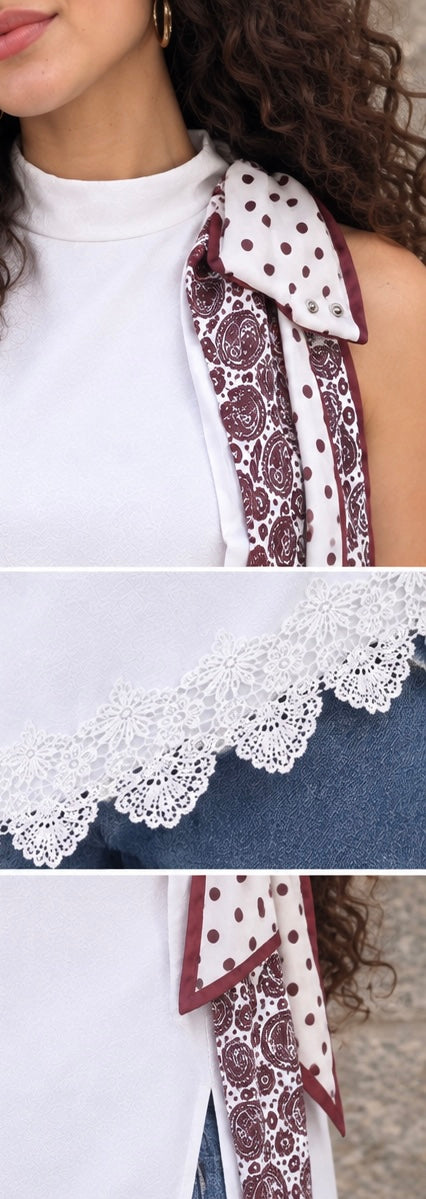 White Guipure Scarf Top