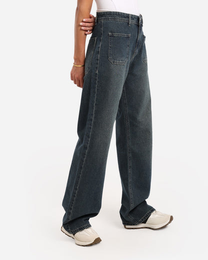 front pocket dirty Wide leg jeans