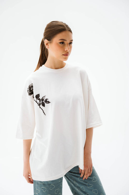 Rose white tshirt one size