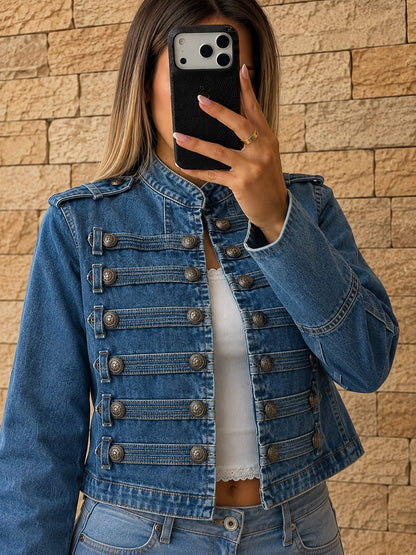 Denim Military Button Jacket