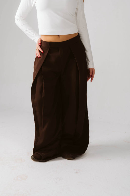 Wide leg brown tailored pants free size 60-80kgs