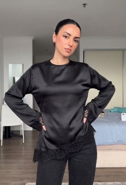 Black satin blouse