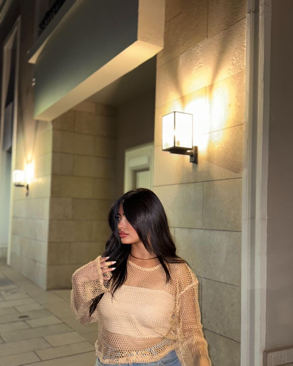 Golden Mesh Knit Top
