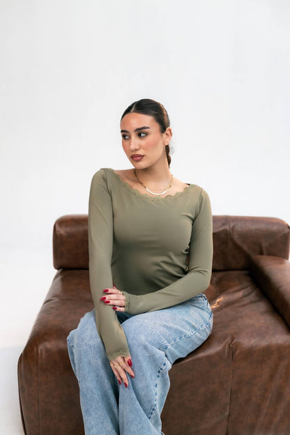 Olive long sleeve top