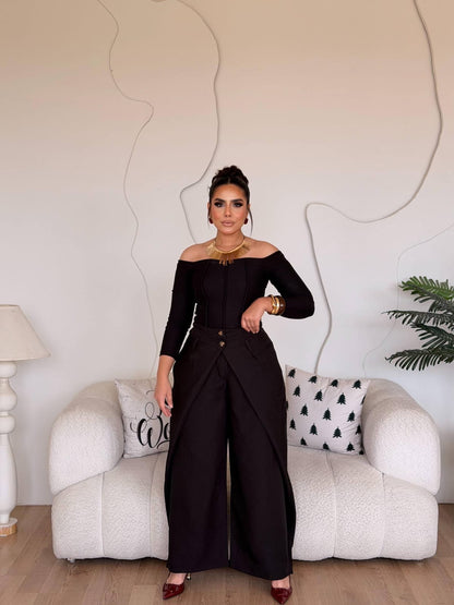 Black Wrapped-Wide leg pants