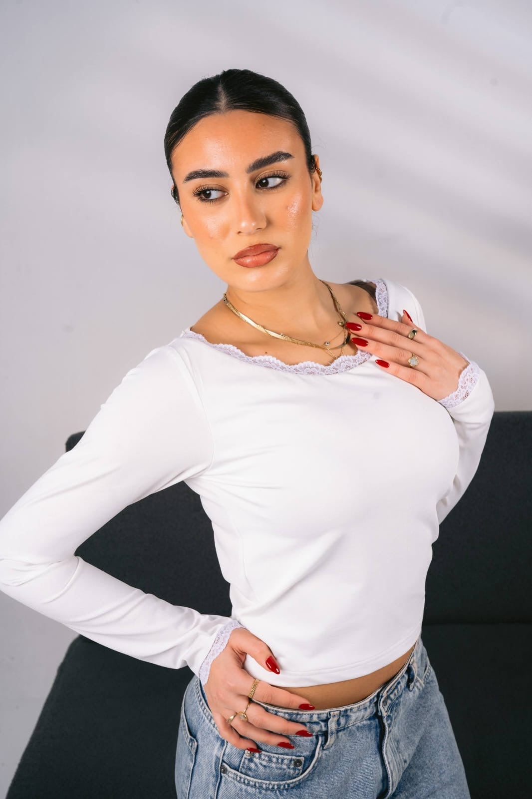 White long sleeve top