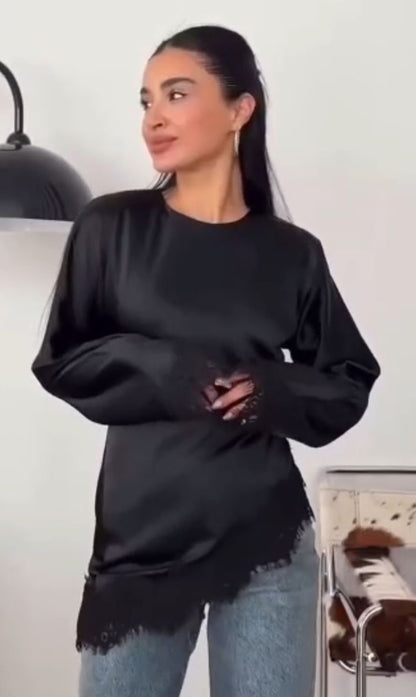 Black satin blouse