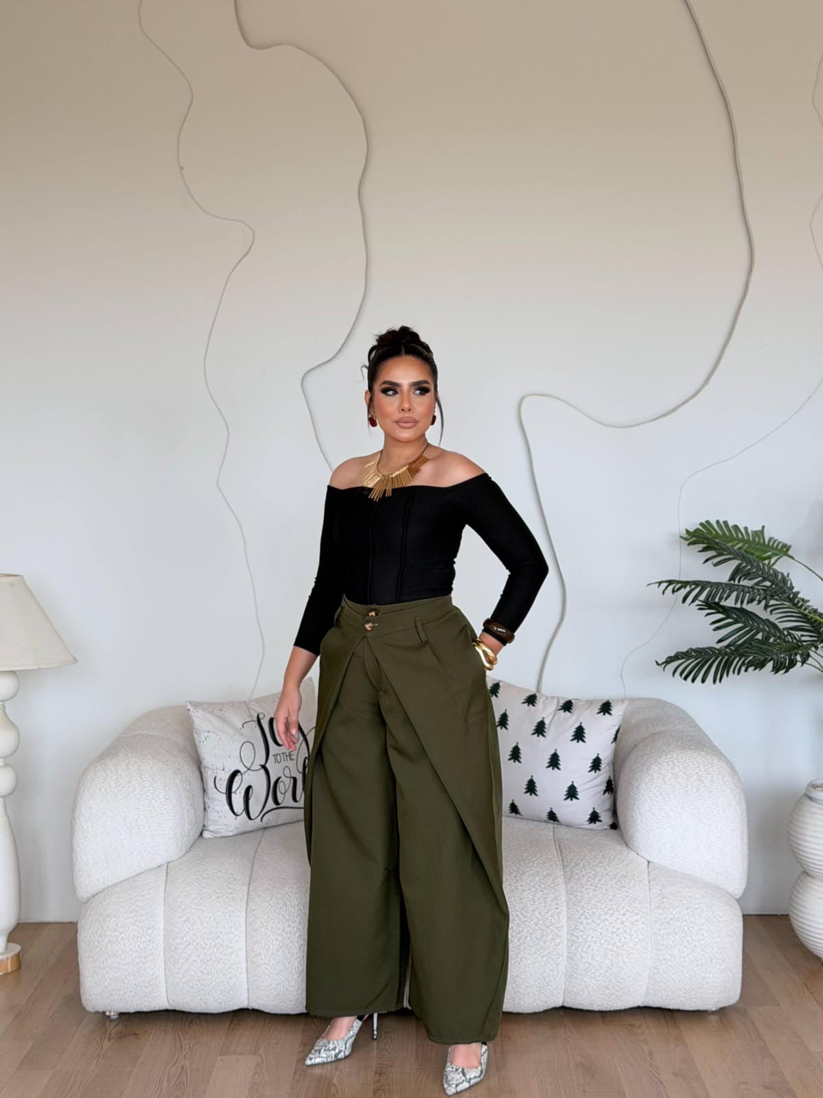 Dark Green Wrapped-Wide leg pants