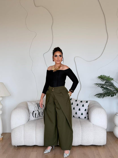 Dark Green Wrapped-Wide leg pants