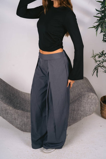 Wide leg grey stripped tailored pants free size 60-80kgs