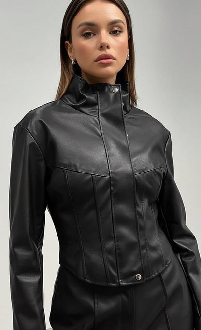 Black leather jacket one size
