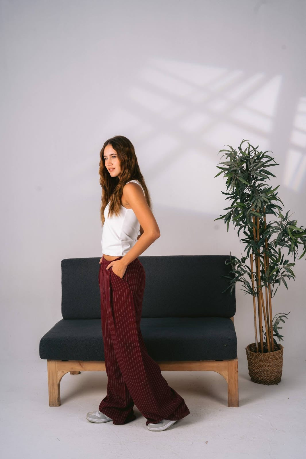 Wide leg burgundy tailored pants free size 60-75kgs