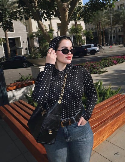 Black Polka Dot Hooded Top