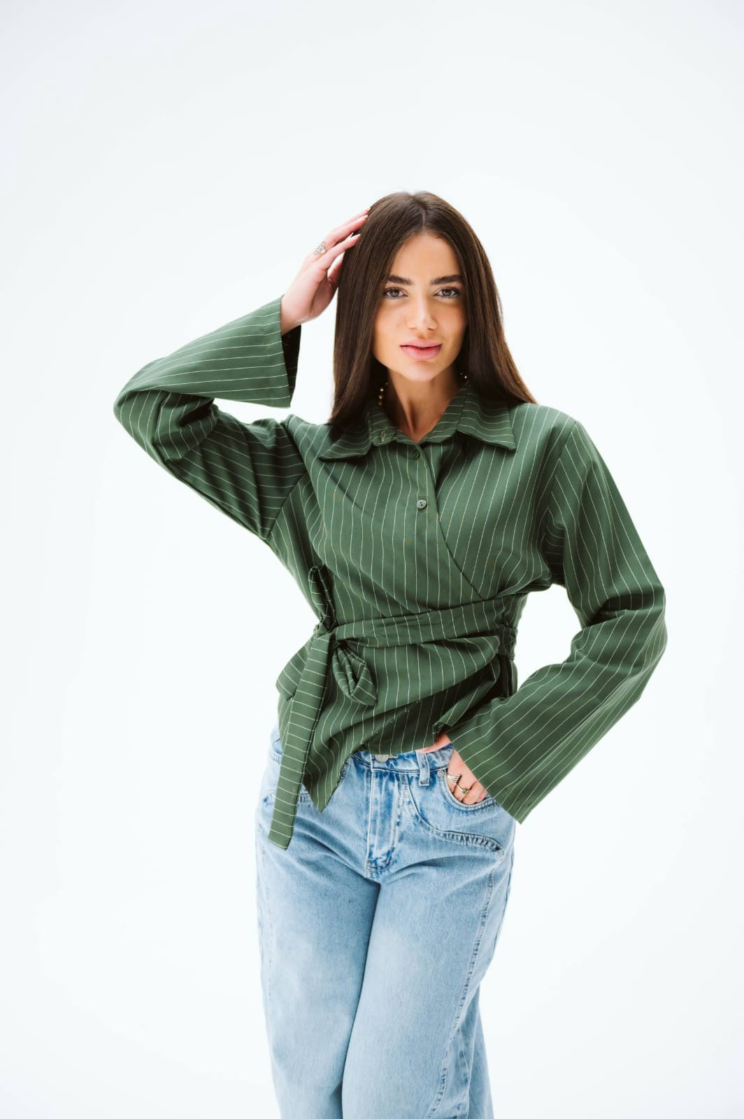 Green buttoned blouse free size
