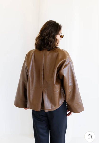 Brown leather jacket one size