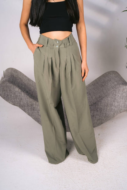 Wide leg olive tailored pants free size 60-75kgs