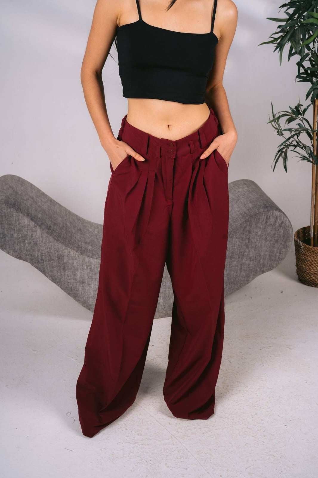 Burgundy baggy trousers