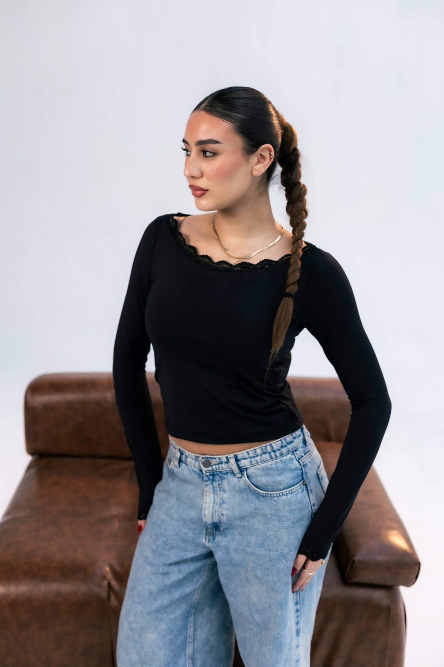 Black long sleeve basic top