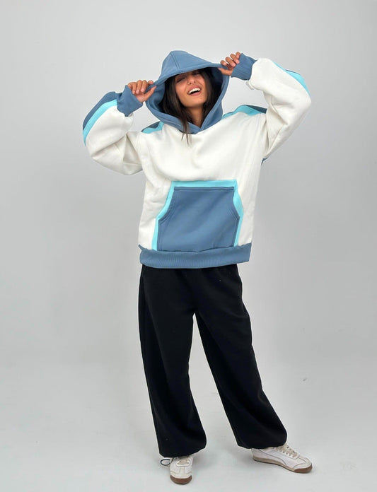 White and blue hoodie one size for all