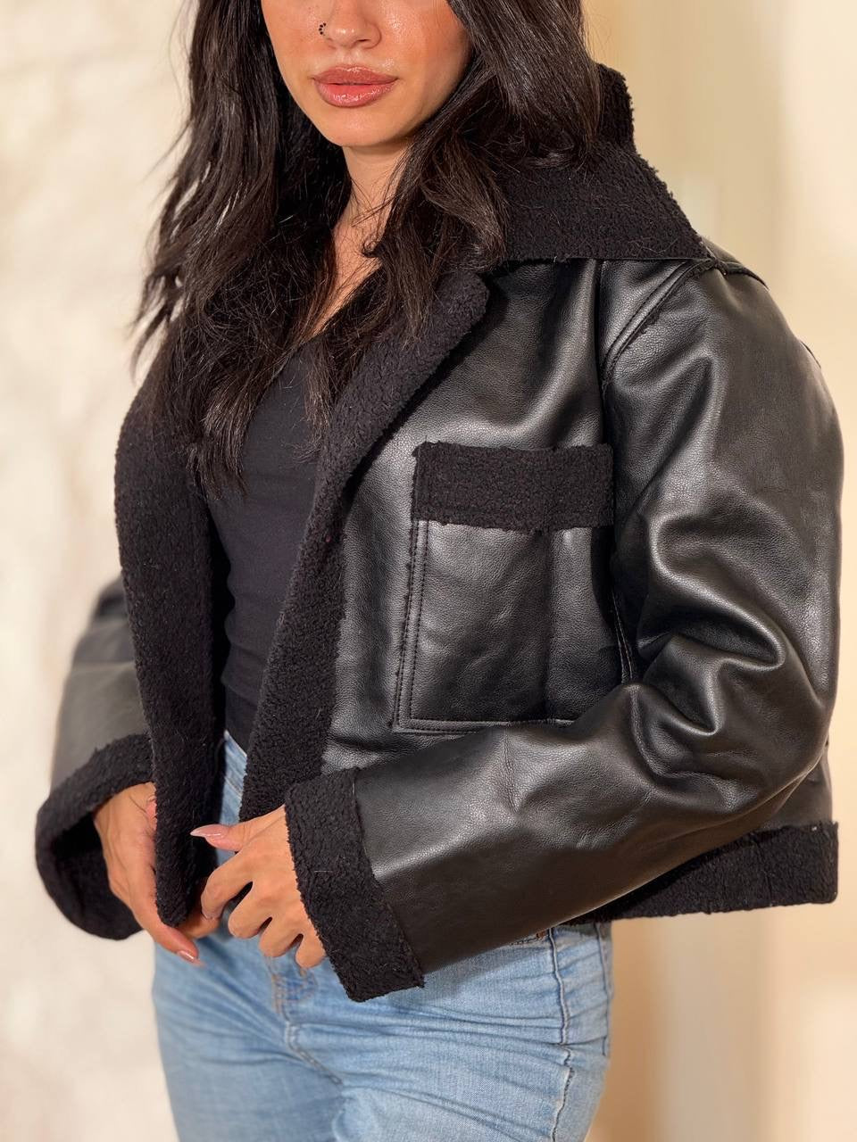 Black wool and leather jacket one size for all