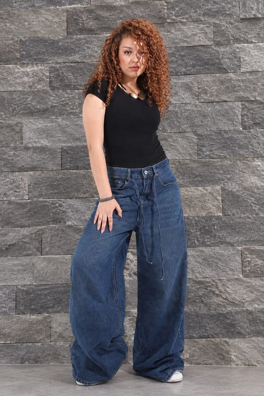 Mega baggy Dirty blue jeans with belt straps