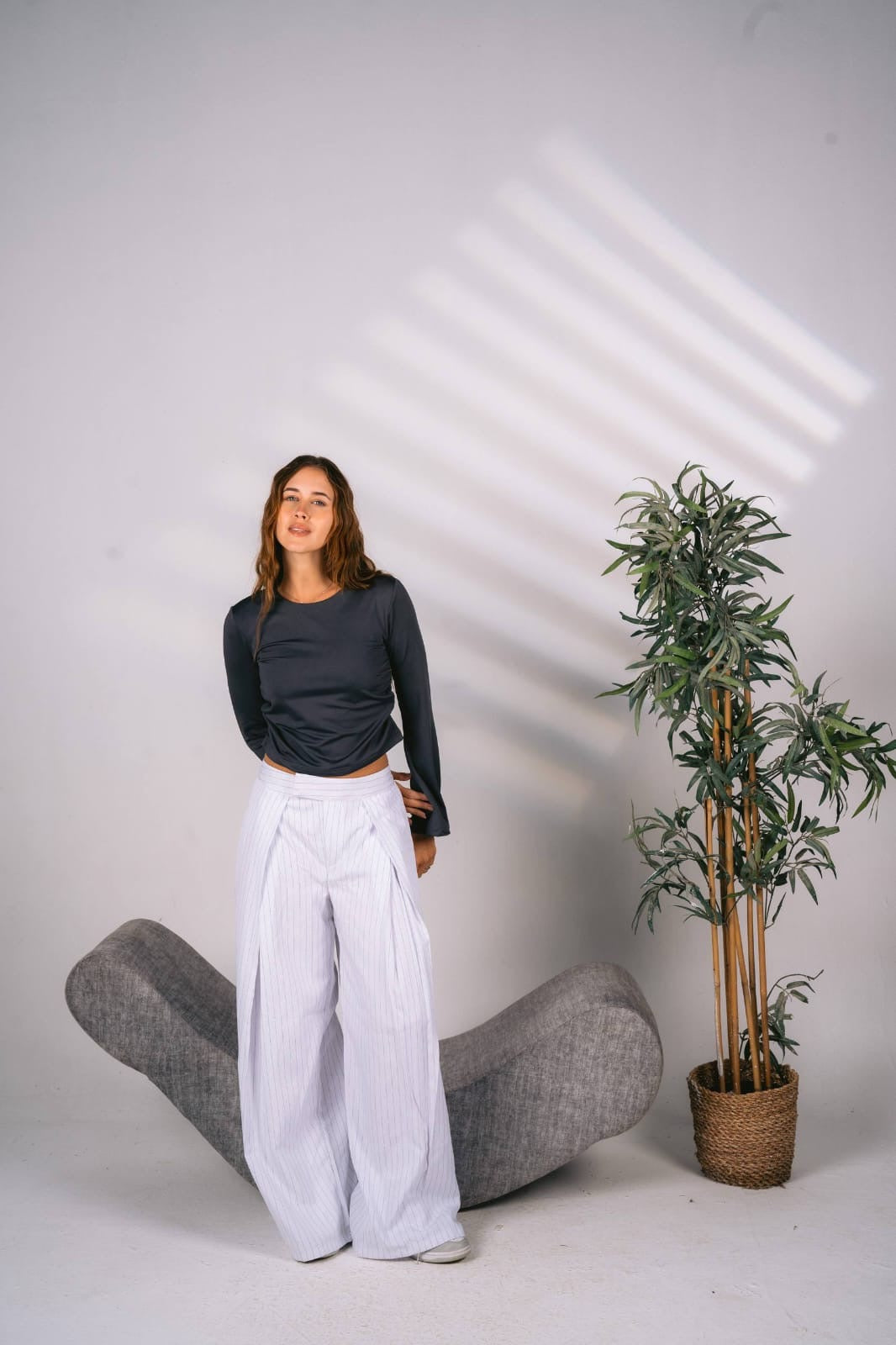 Wide leg white stripped tailored pants free size 60-80kgs