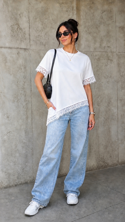 White Lace Hem Tee