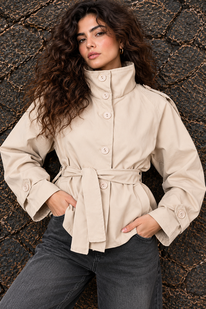 Beige Belted Trench Jacket