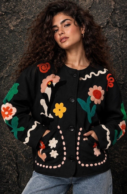 Black Floral Embroidered Jacket