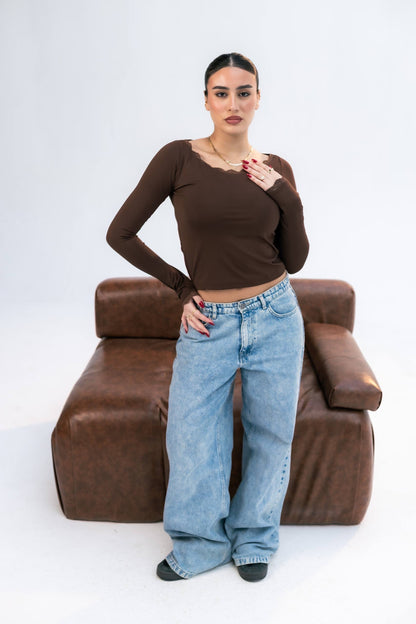 Brown basic long sleeve top