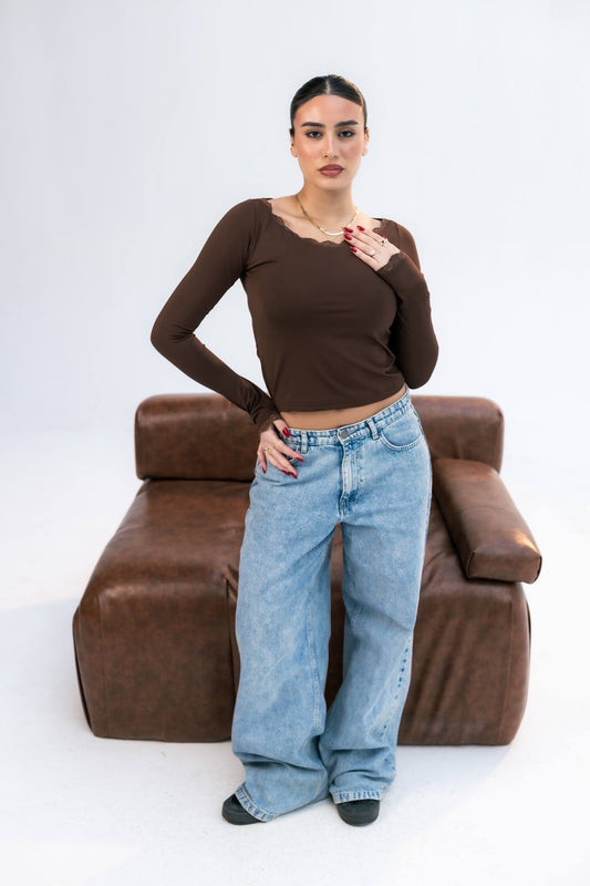Brown basic long sleeve top