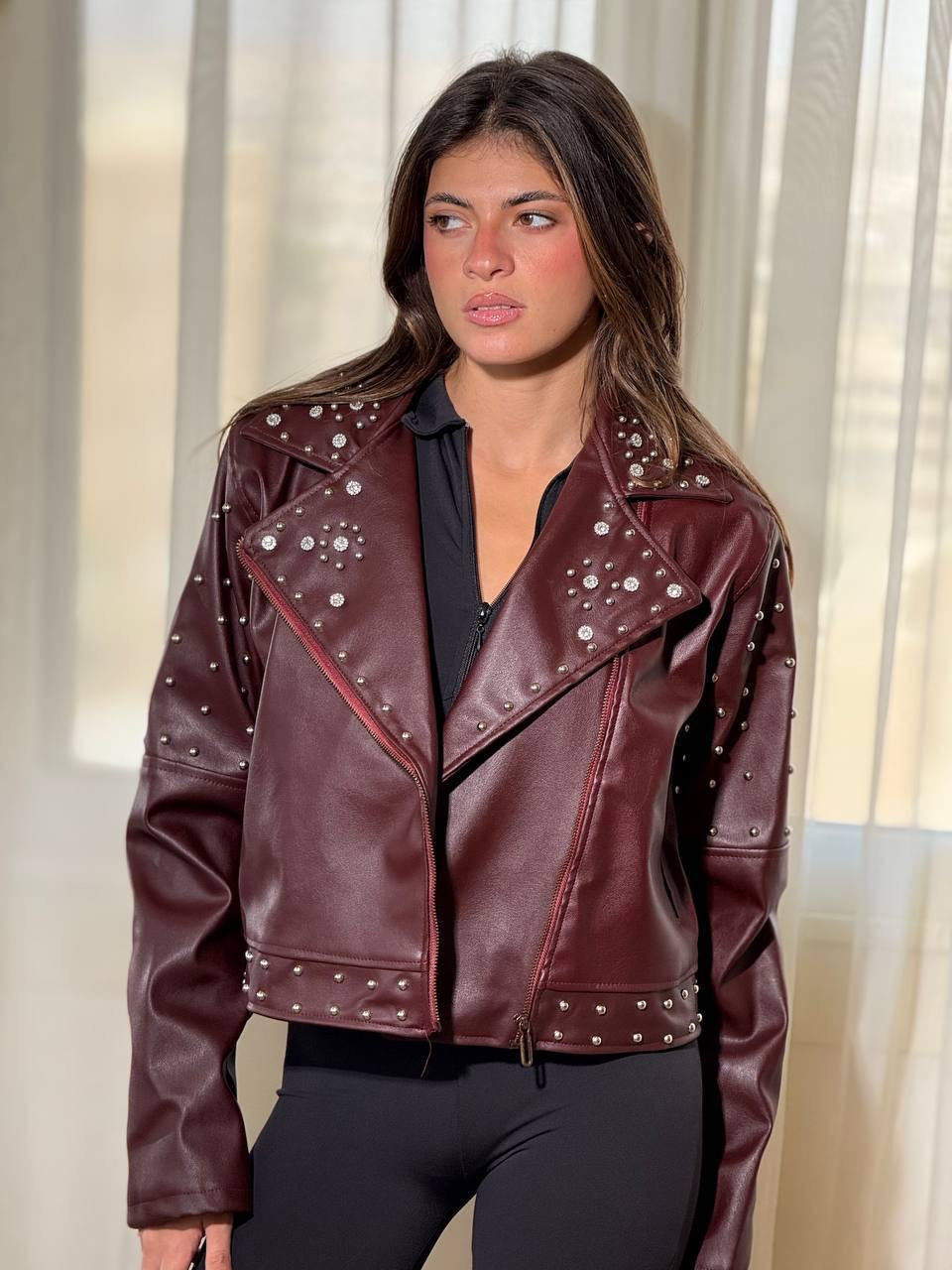 Burgundy sparkling leather jacket one size for all